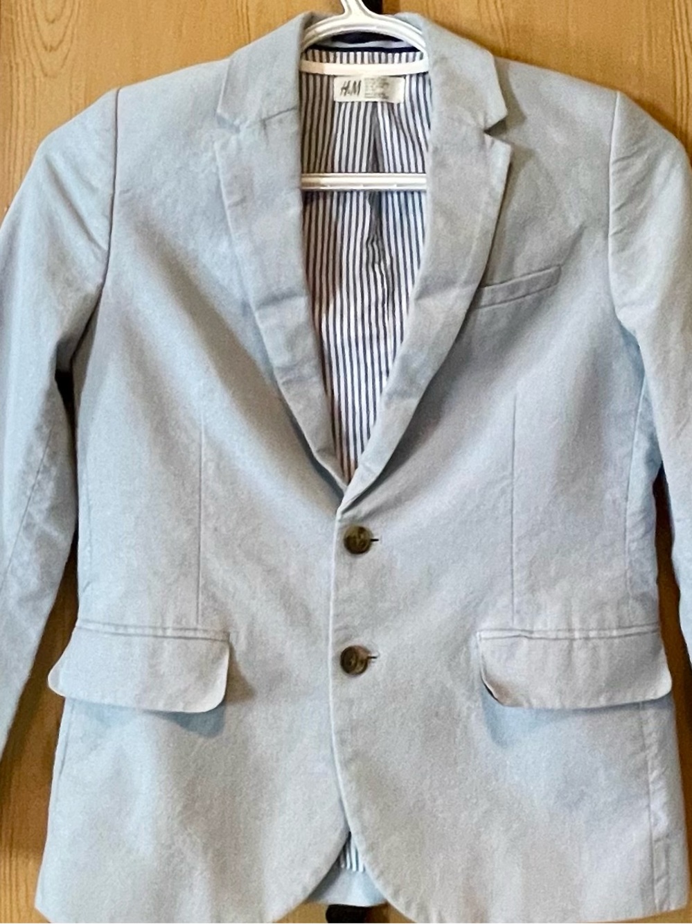H&M Boys Light Blue Cotton/Linen Blend Blazer Jacket (Size 9-10Y / 140)